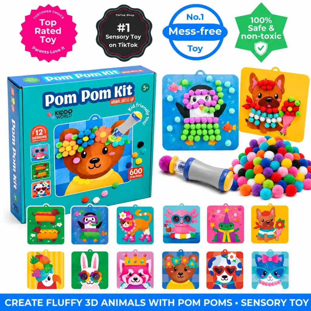 Pom Pom Kit – Create Magical 3D Animals with Fluffy Pom Poms, No Mess! (5+ years)