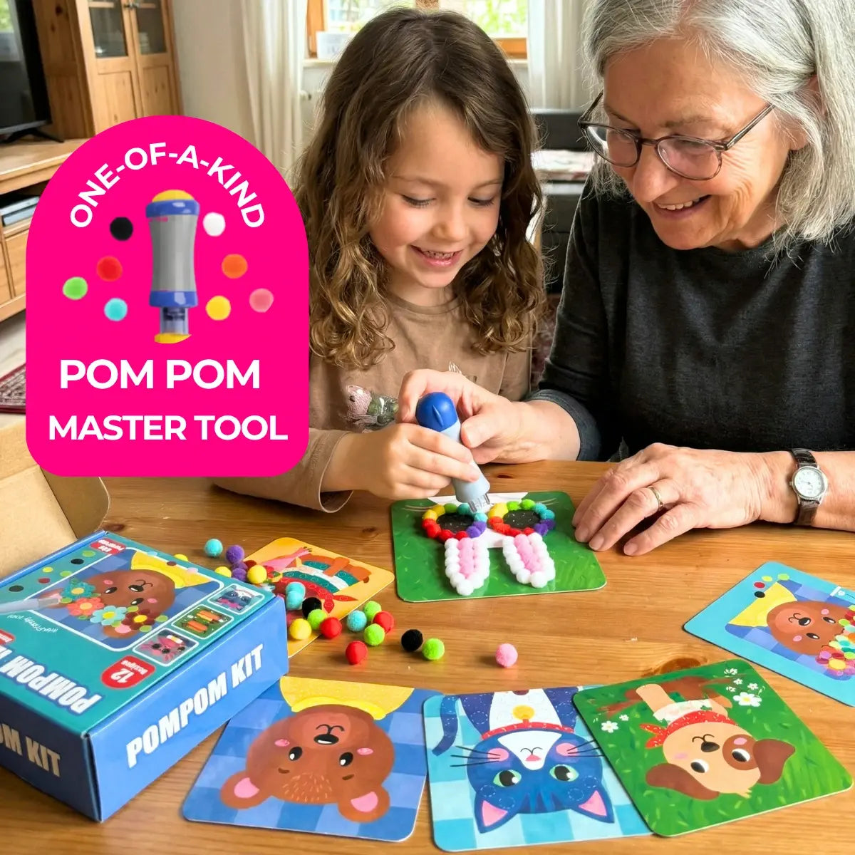 Pom Pom Kit – Create Magical 3D Animals with Fluffy Pom Poms, No Mess! (5+ years)