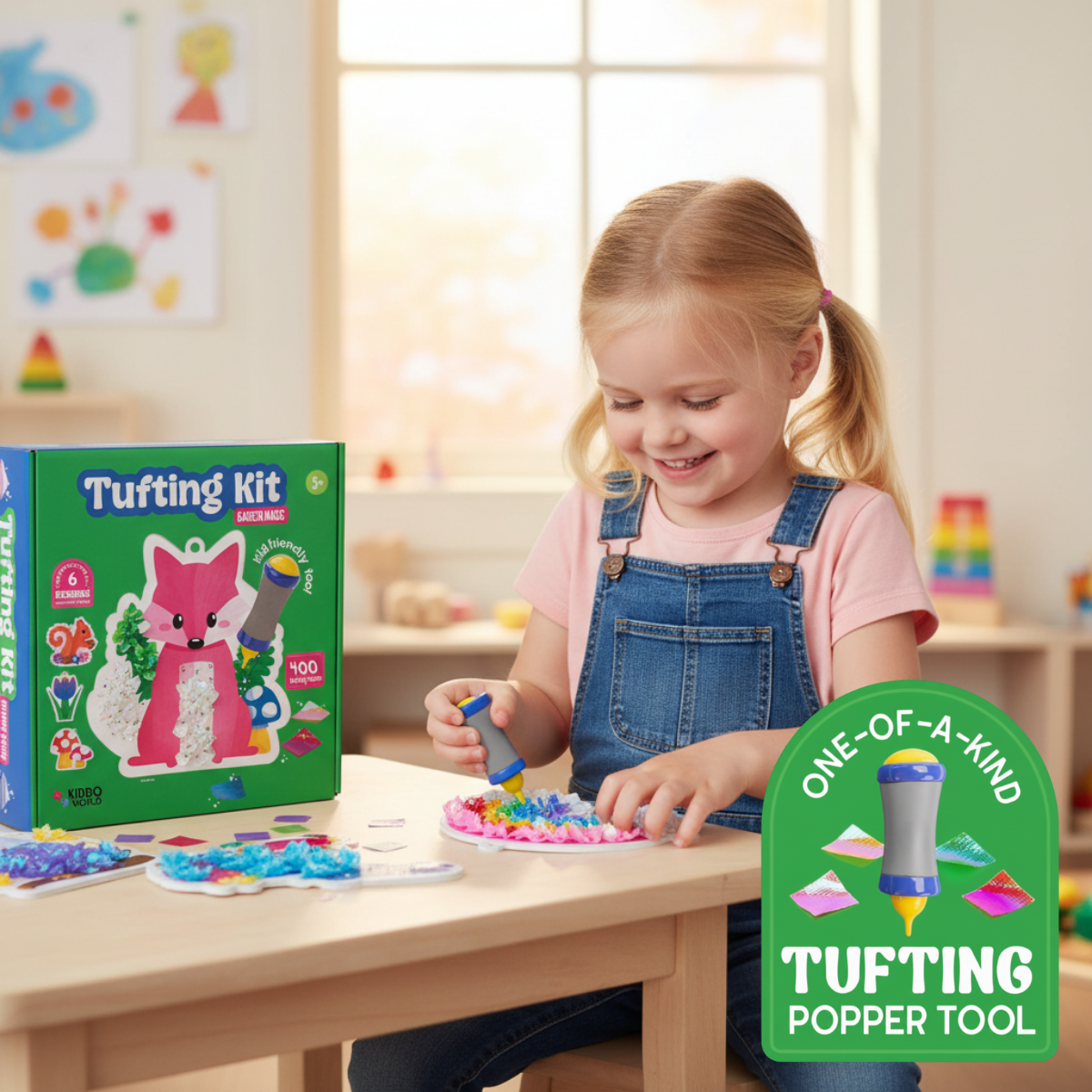 Tufting Kit – Create Beautiful 3D Art with Colorful Fabric Pieces, No Glue and No Mess! (5+ years)
