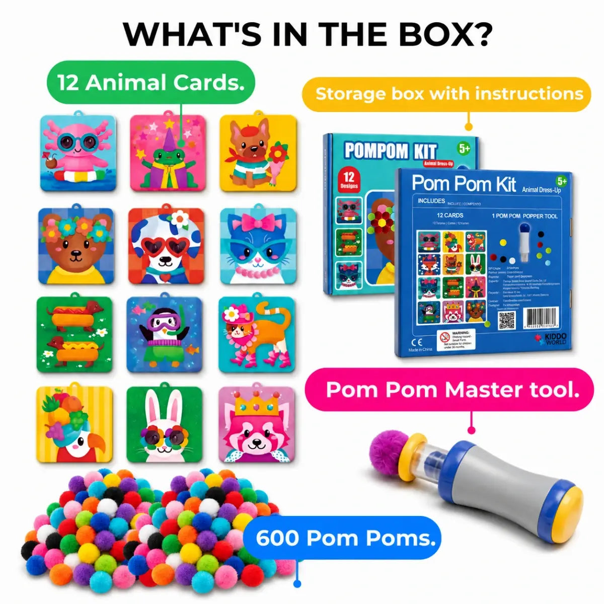 Pom Pom Kit – Create Magical 3D Animals with Fluffy Pom Poms, No Mess! (5+ years)