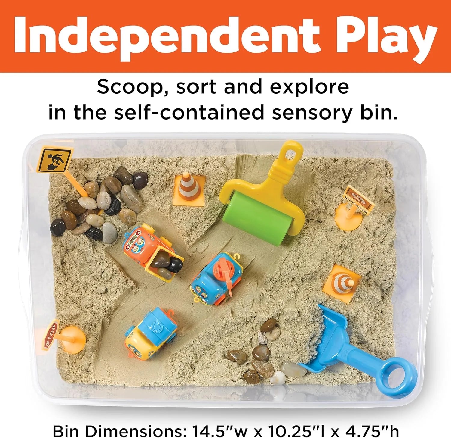 Sensory Box: Construction Site – Glow-in-the-Dark Stones, Kinetic Sand & Construction Vehicles (3+ years)