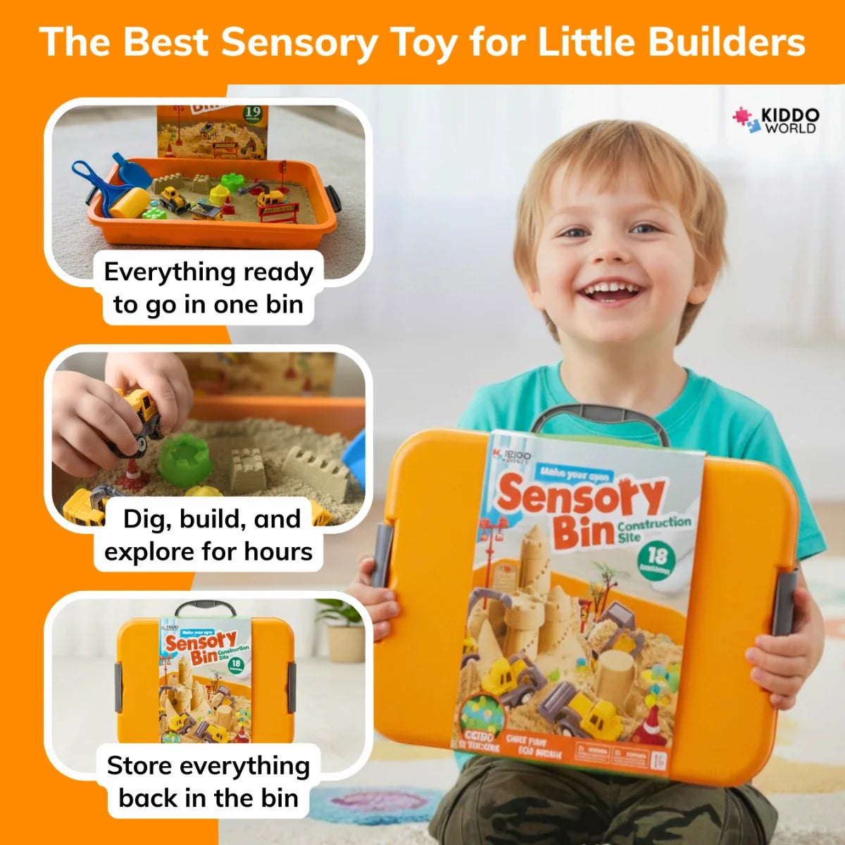 Sensory Box: Construction Site – Glow-in-the-Dark Stones, Kinetic Sand & Construction Vehicles (3+ years)