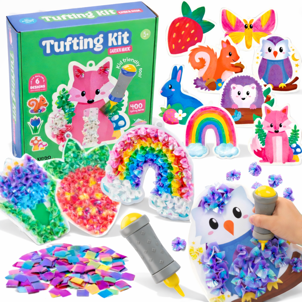 Tufting Kit – Create Beautiful 3D Art with Colorful Fabric Pieces, No Glue and No Mess! (5+ years)